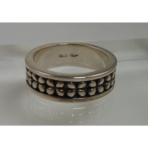 Vintage Sterling Silver Band Ring Size 7.25 Black Oxidized Pattern 6mm  Thailand - Picture 1 of 10